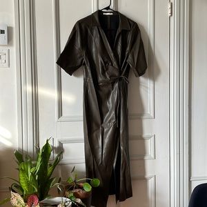 VEGAN LEATHER WRAP DRESS OAK & FORT